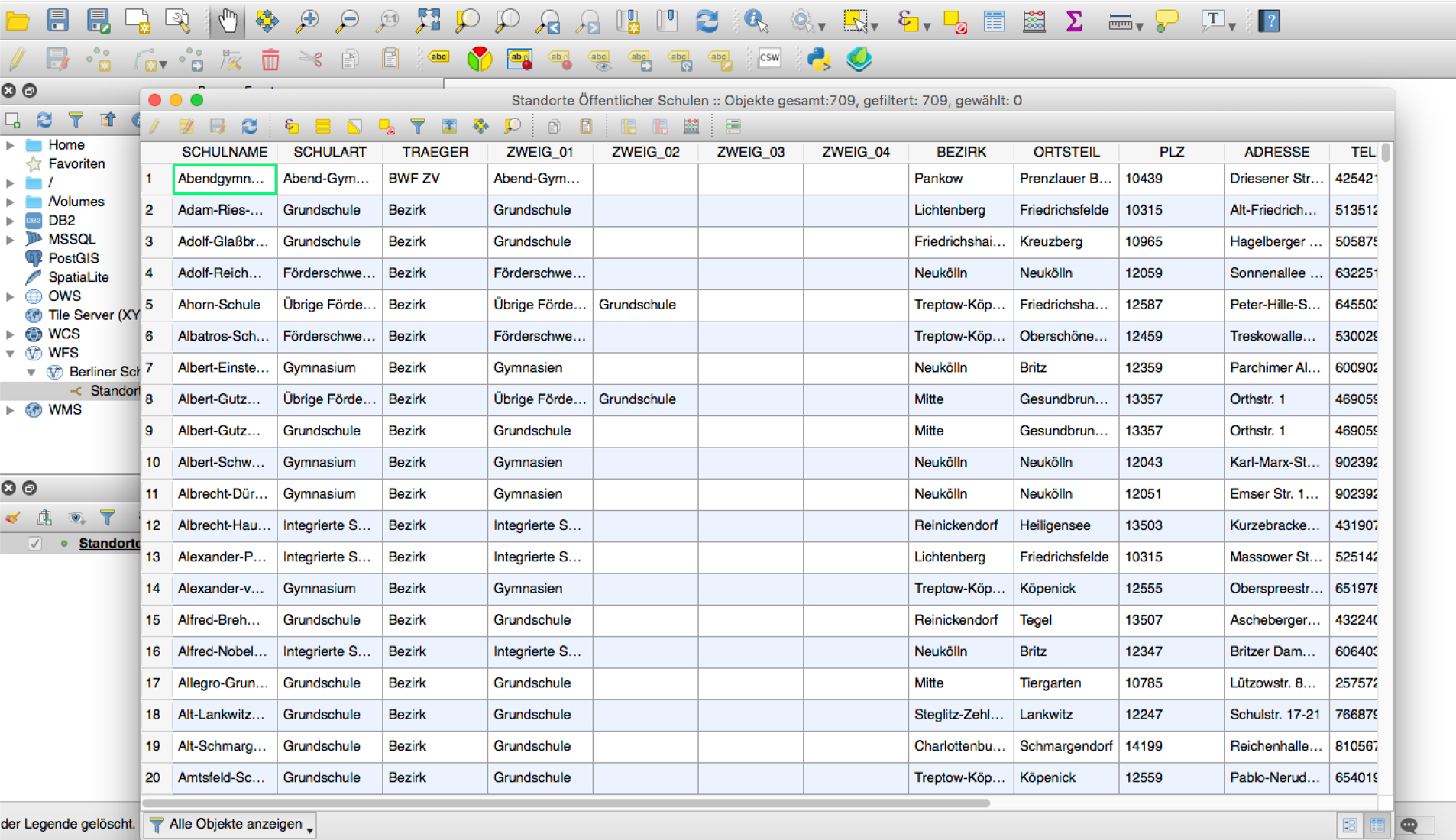 Viewing an attribute table